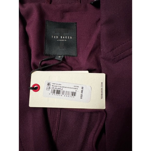 Ted Baker Blazer Women XL Size 5 Purple Wine Red Kclara‎ Relax Fit Patch Jacket - Picture 10 of 10